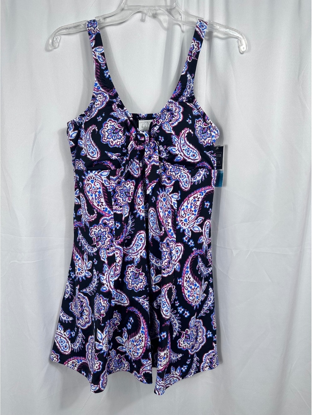 Swim Solutions Bow Front Swim Dress Size 16 Black Multi